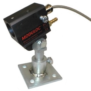 Series 9100 Hot Metal Detector Sensor F4 Remote Lens - 4 FOV with Fiber Optic Lead Mounted in a PBA-27 Air Purged/Cooled Aluminum Mounting Block  with a LSS-36 Universal Lift/Swivel Mounting Stand. 