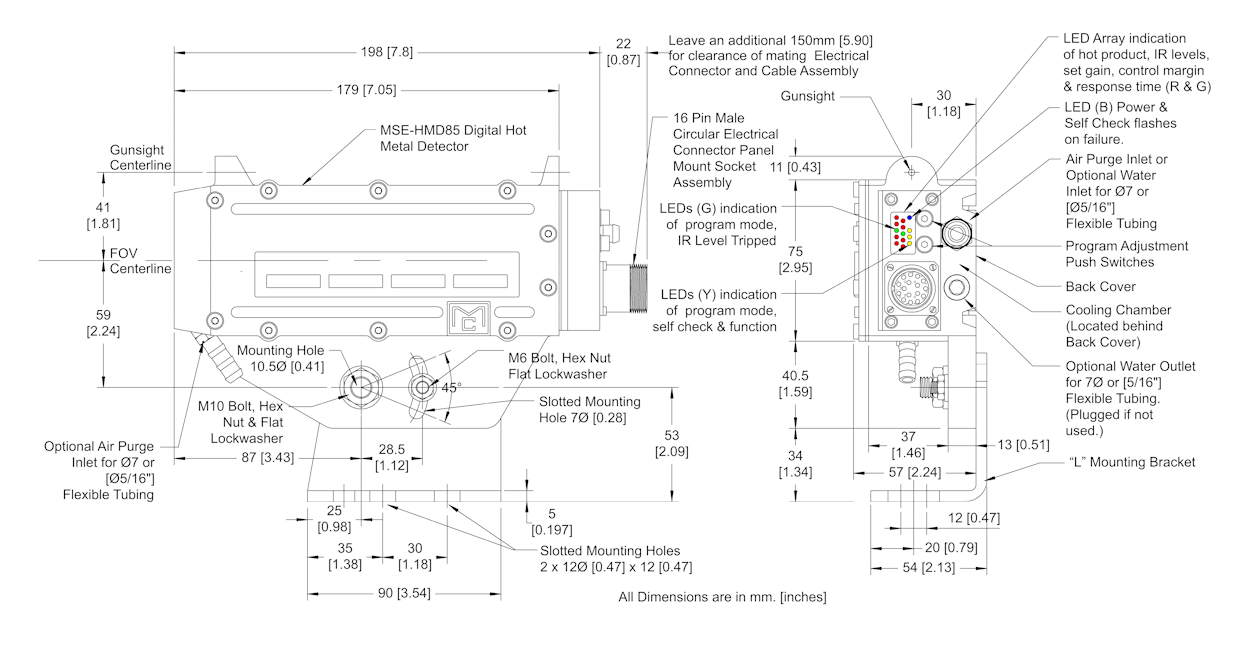 MSE-HMD85 Digital Hot MEtal Detector Housing Dimensional Imformation